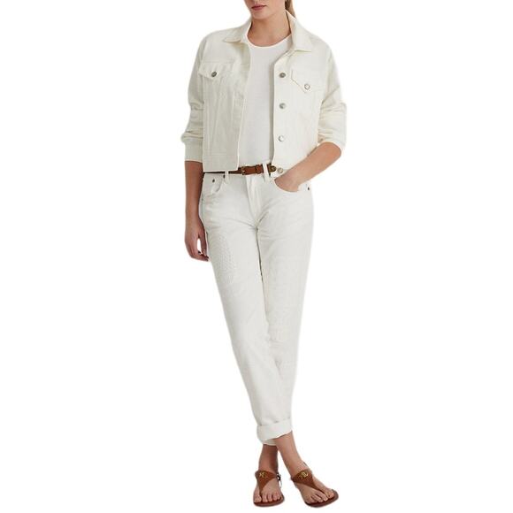 Lauren Ralph Lauren Eyelet Embroidery Relaxed Ankle Jeans White Wash Size 18/18W - Picture 6 of 11